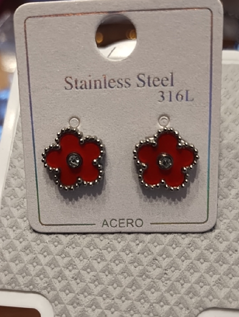 Red Flower Stainless Steel Charm Pair